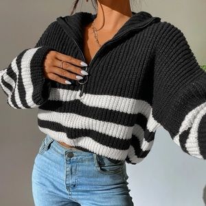 Stripped half zip sweater